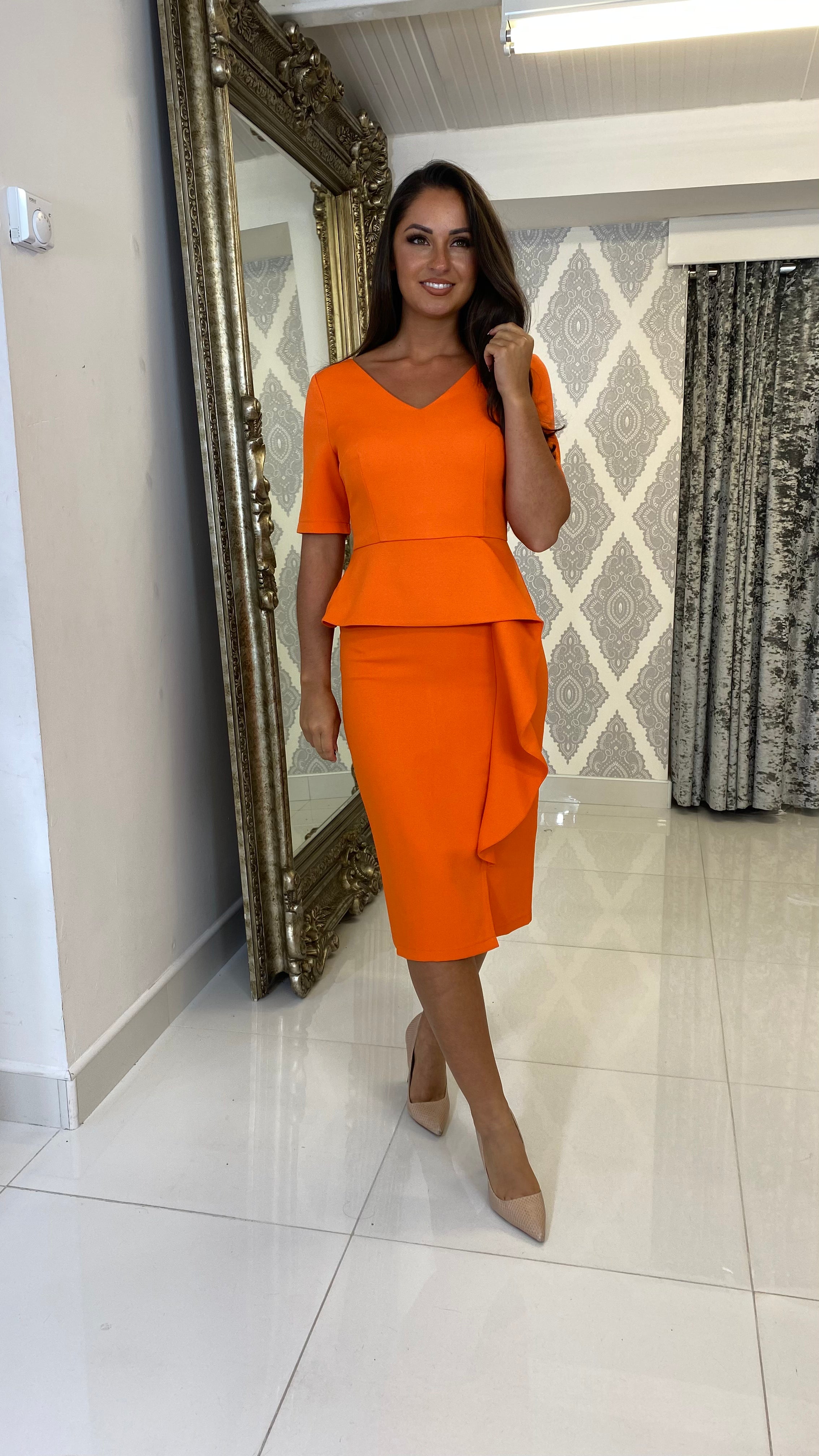 Orange peplum dress sale