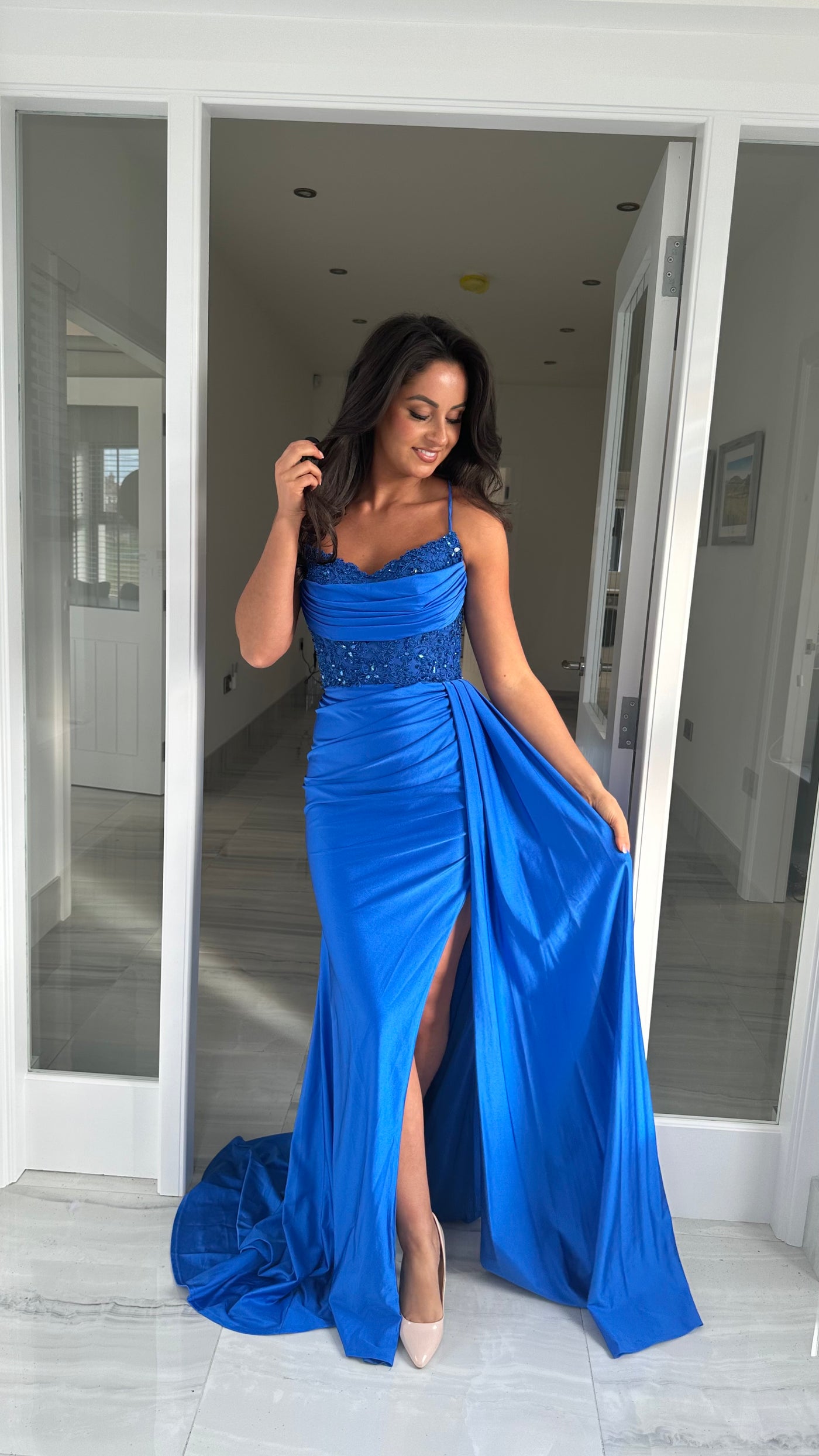 Cobalt Blue Full Length Tie Back Gown