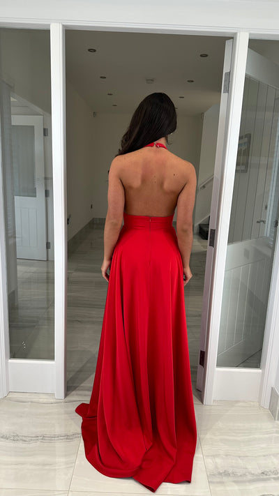 Red Halterneck Full Length Gown