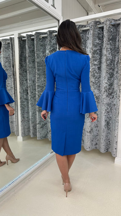 Cobalt Blue Flute Sleeve Midi Dress