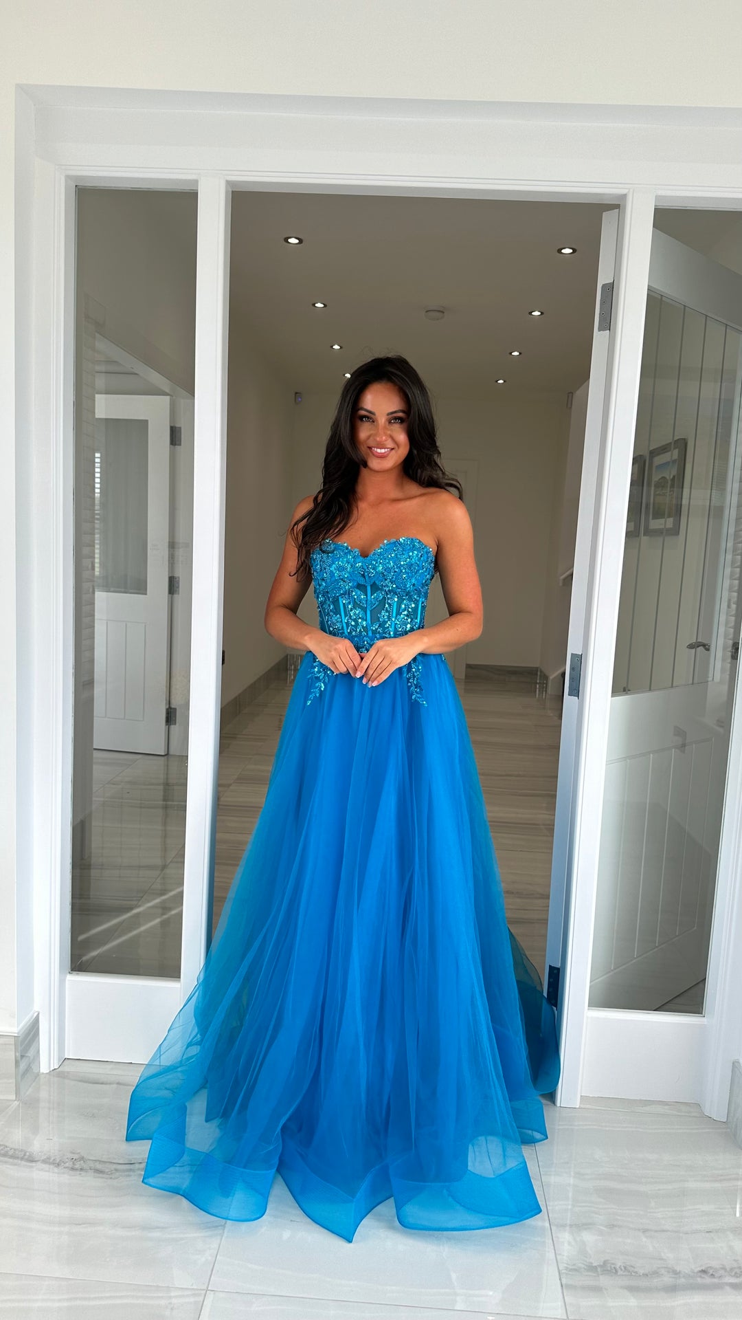 Aqua strapless dress best sale