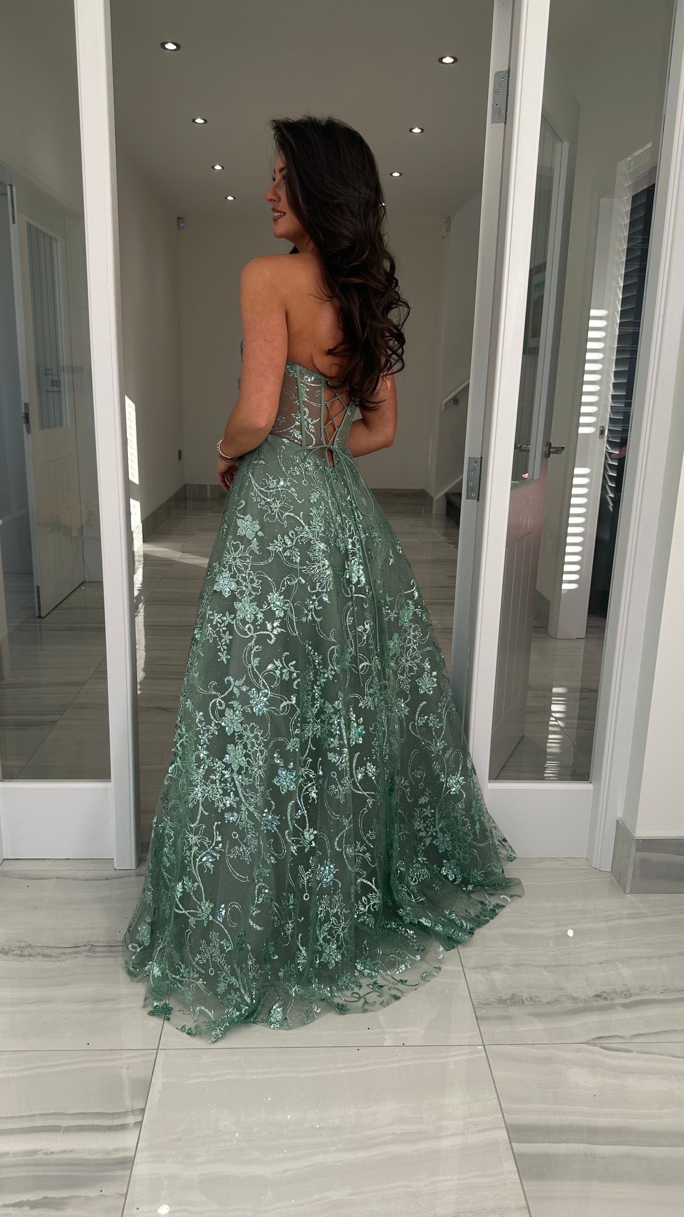 Sage Green Strapless Corset Ball Gown