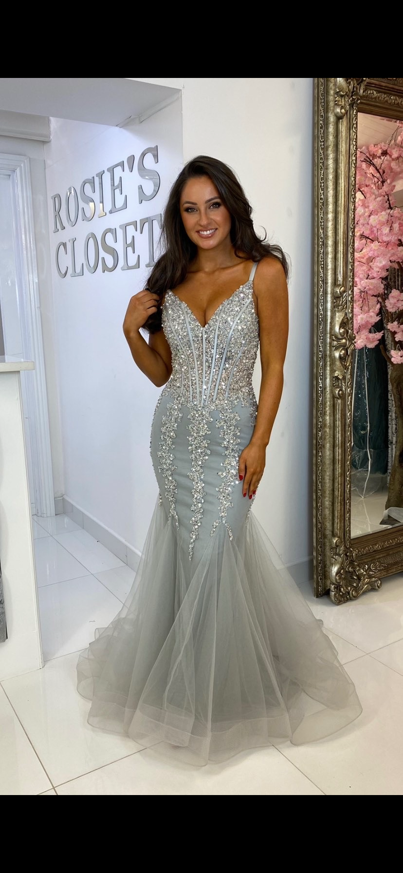 Silver Corset Style Fishtail Full Length Gown