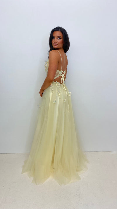 Lemon Flower Design Corset Ball Gown