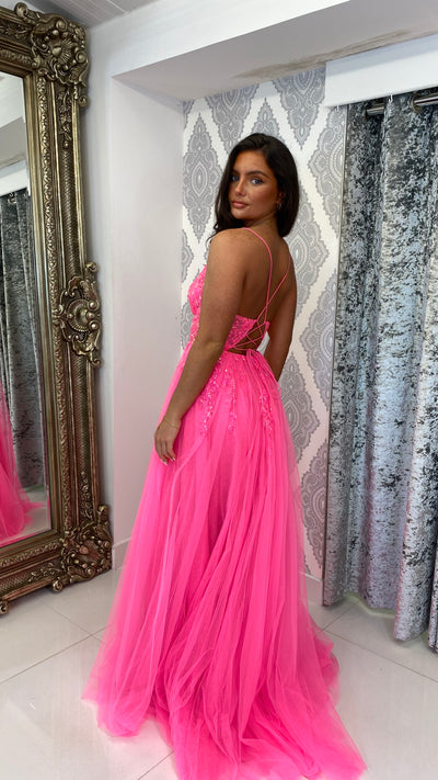 Hot Pink Glitter Corset Ball Gown