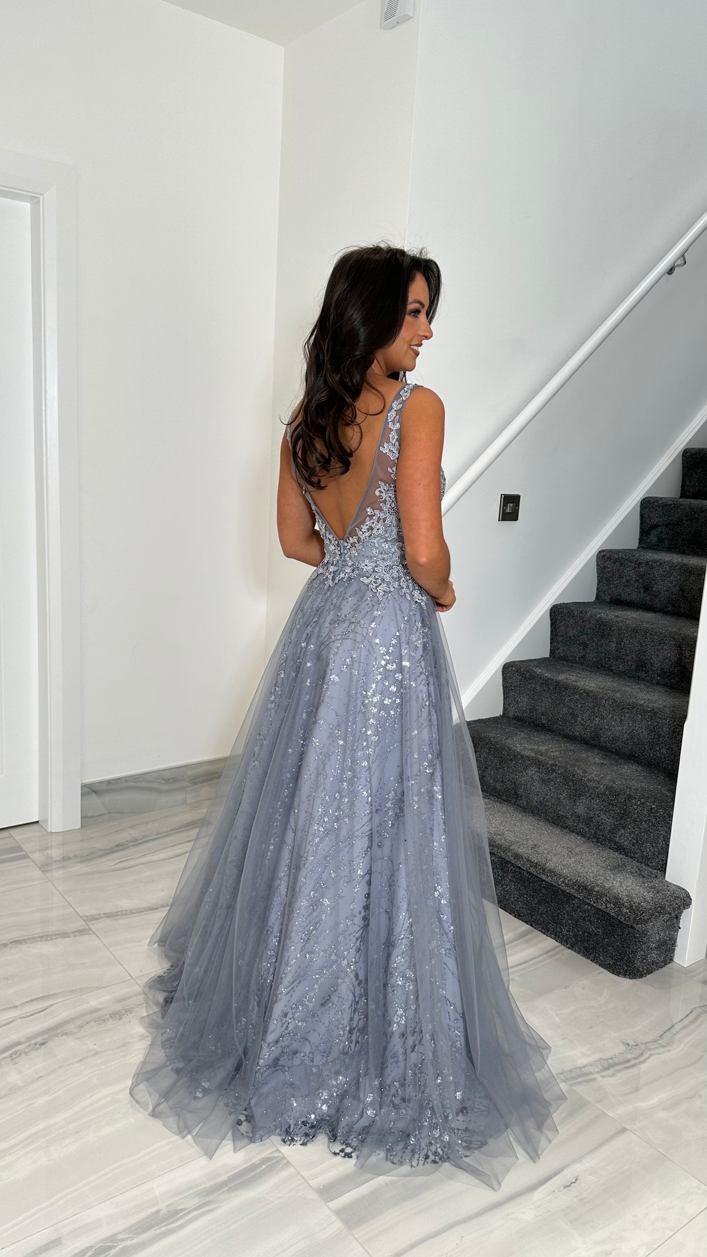 Embellished Ball Gown Prom Dress In Bracing Blue