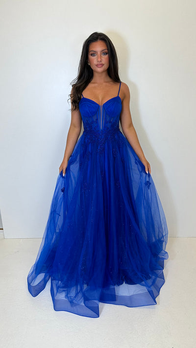 Royal Blue Corset Lace Sparkle Ball Gown