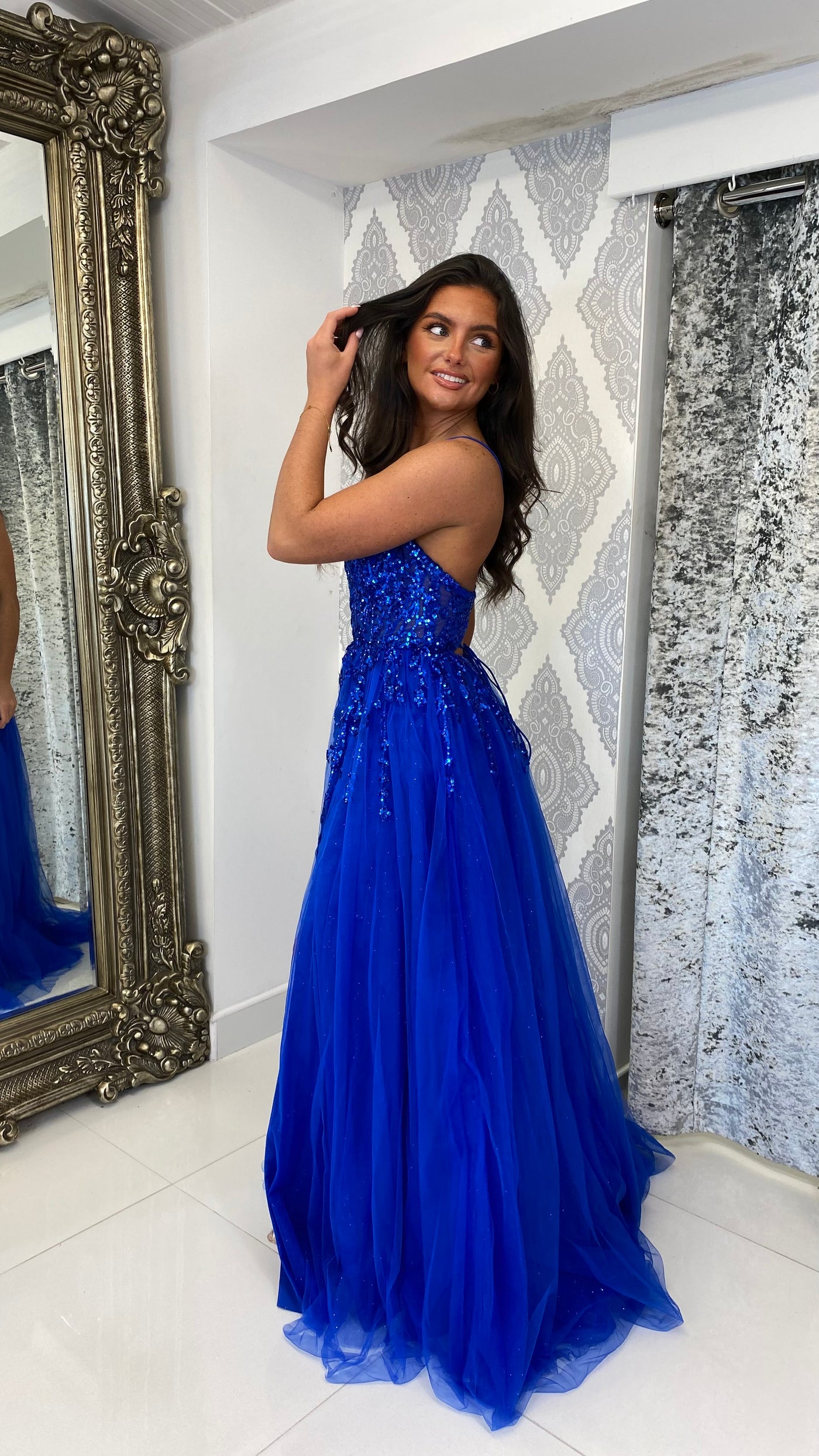 Cobalt Blue Glitter Corset Ball Gown