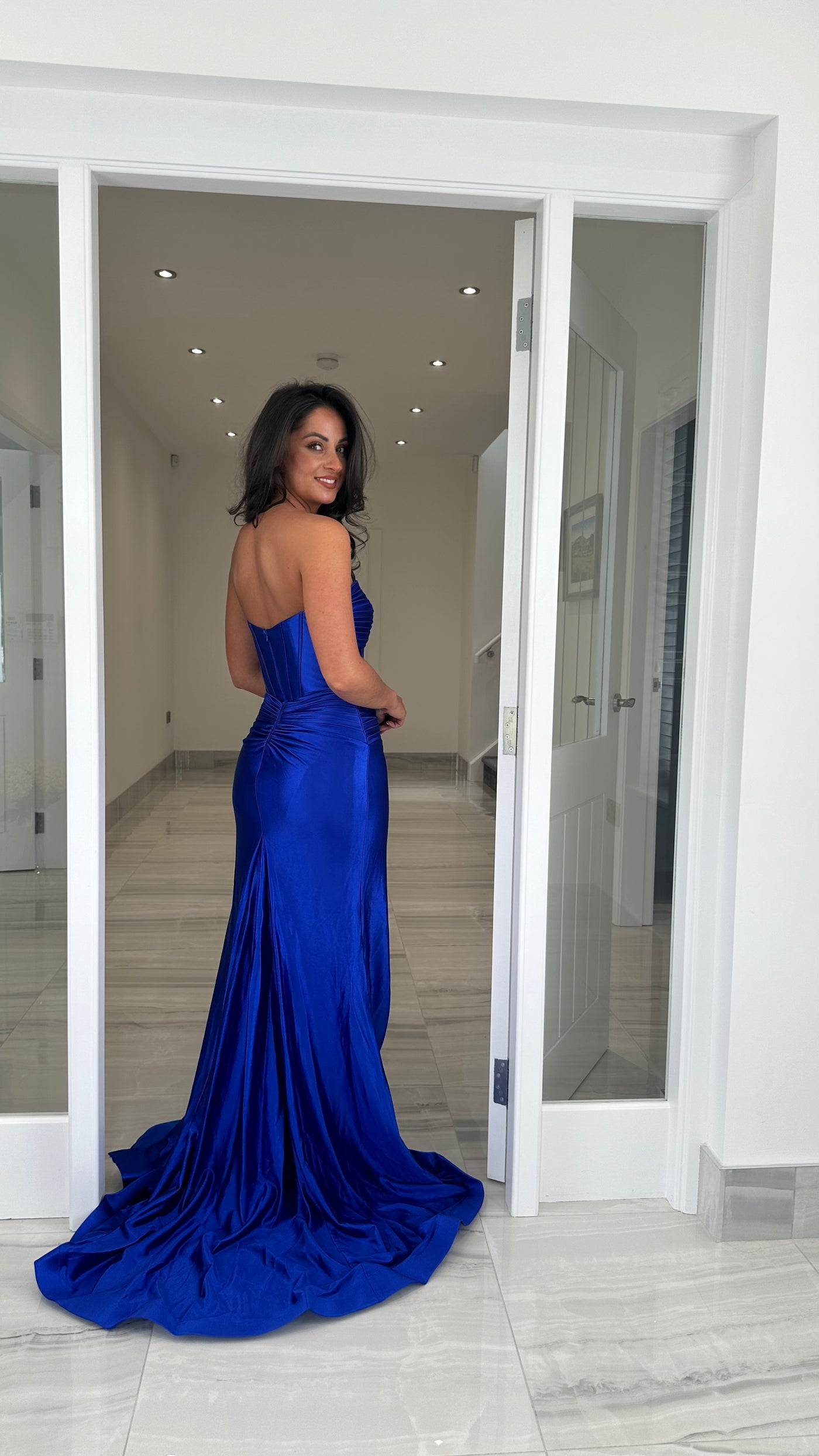 Royal Blue Strapless Sweetheart Satin Gown