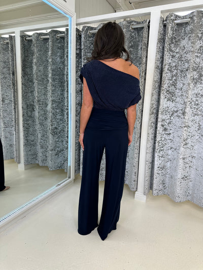 Navy Sequin Top Drape Jumpsuit