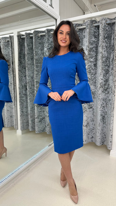 Cobalt Blue Flute Sleeve Midi Dress