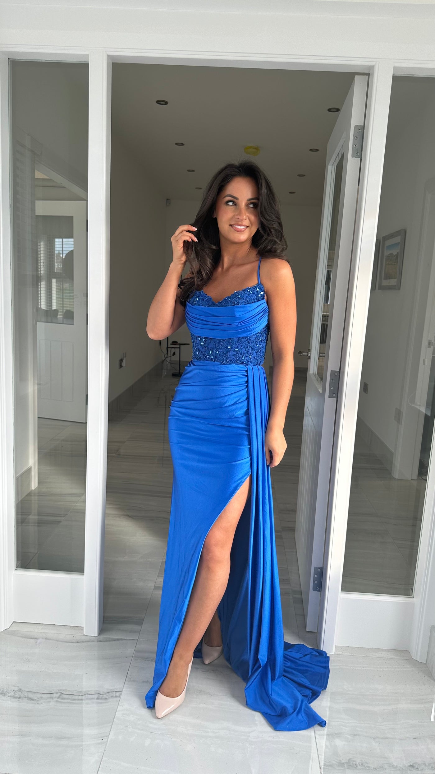 Cobalt Blue Full Length Tie Back Gown