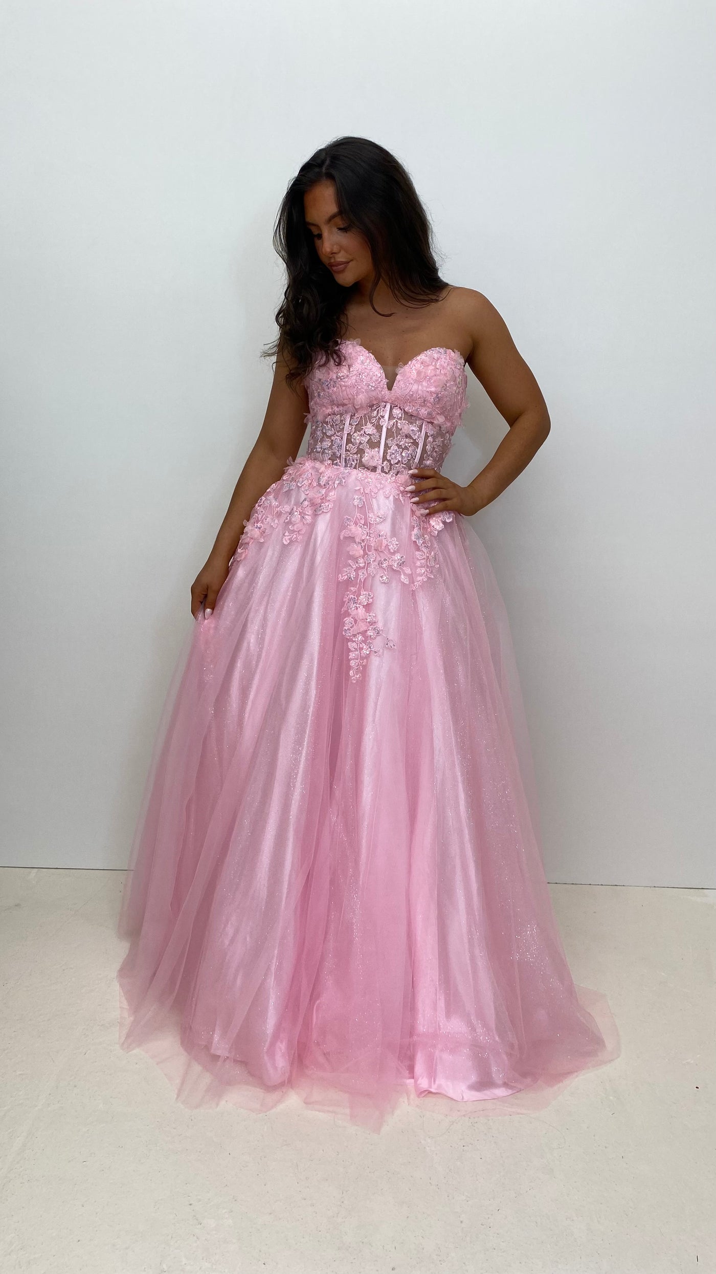 Baby Pink Strapless Corset Ball Gown