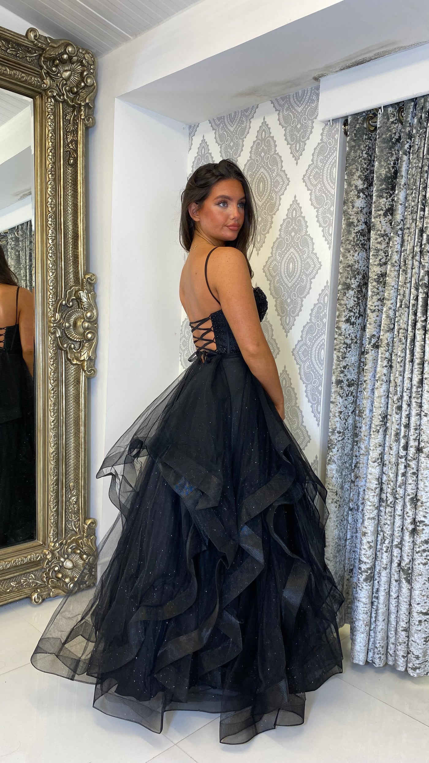 Black Corset Tiered Skirt Ball Gown