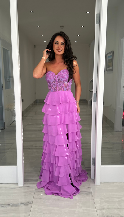 Lilac Strapless Sweetheart Ruffle Skirt Gown