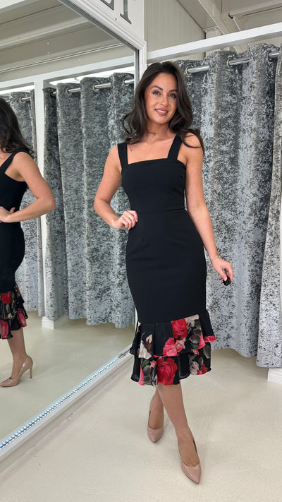 Black and Red Fishtail Midi Dress