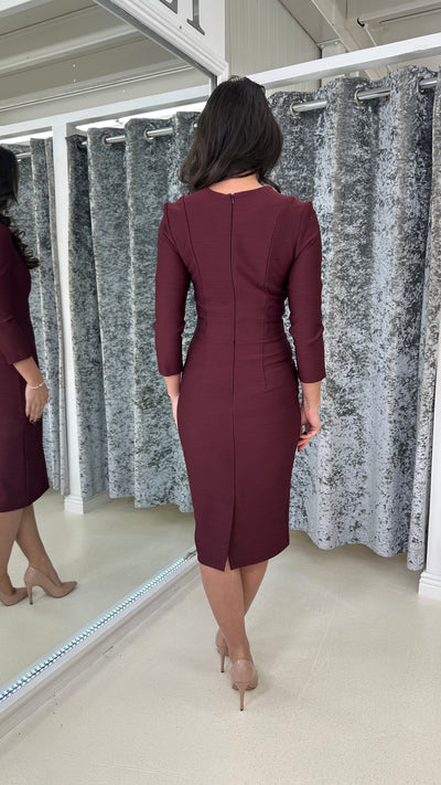 Burgundy Straight Neck Midi Dress