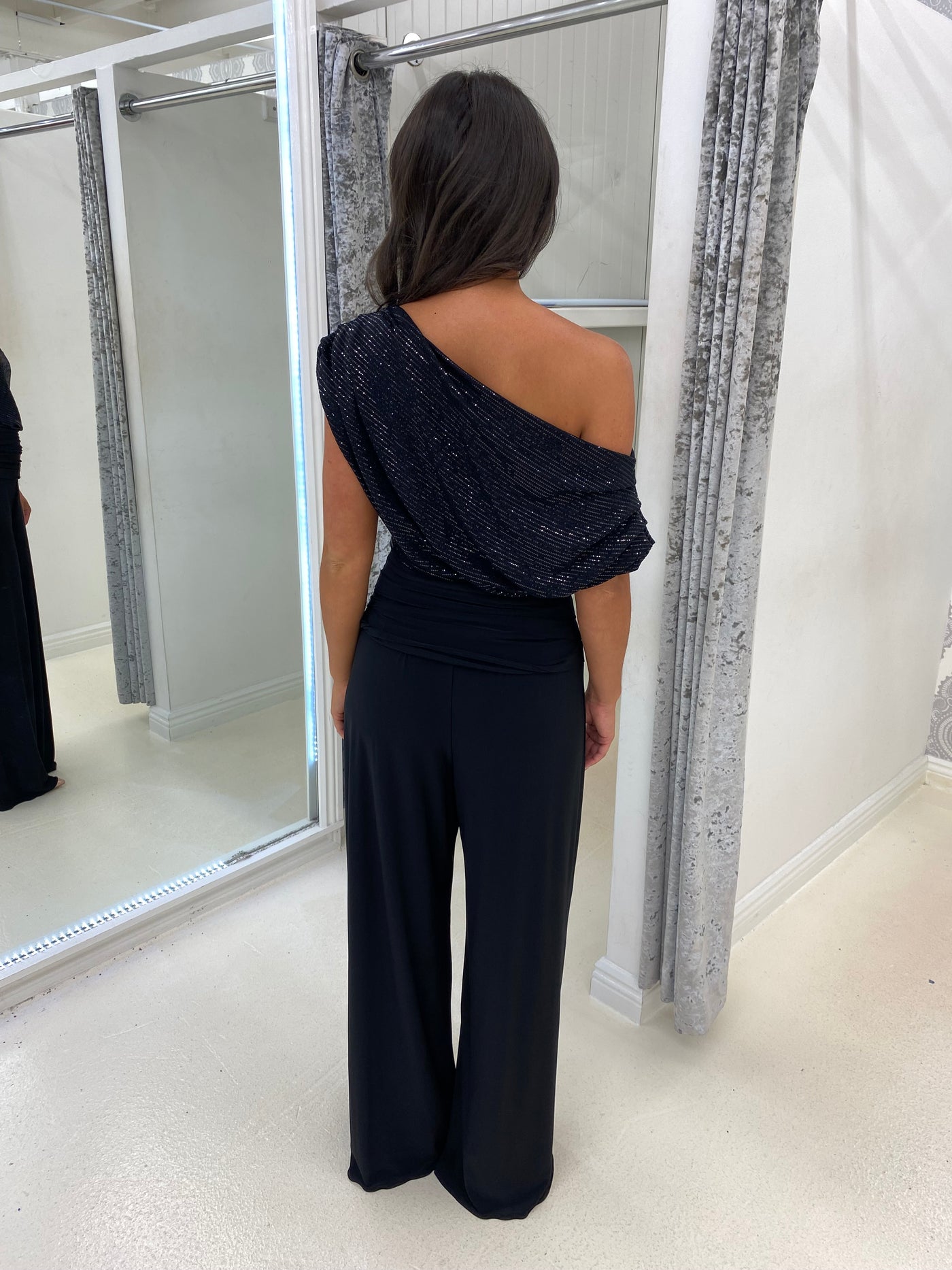 Black Sequin Top Drape Jumpsuit