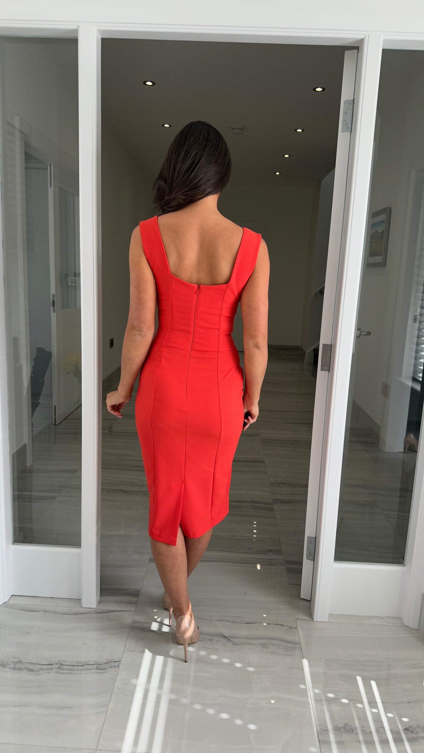 Fiesta Orange (Coral) Fitted Midi Dress