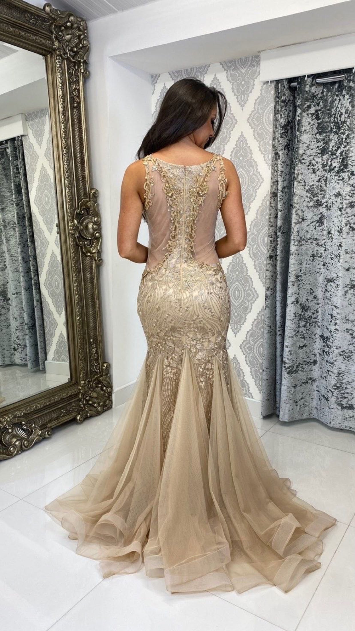 Gold Fishtail Style Full Length Gown