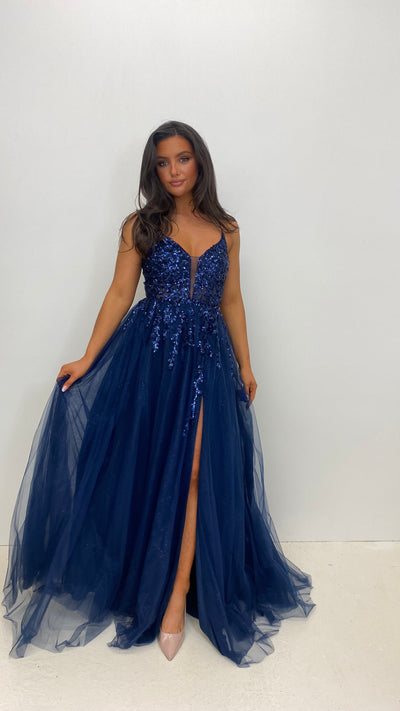 Navy Sparkle Corset Back Ball Gown