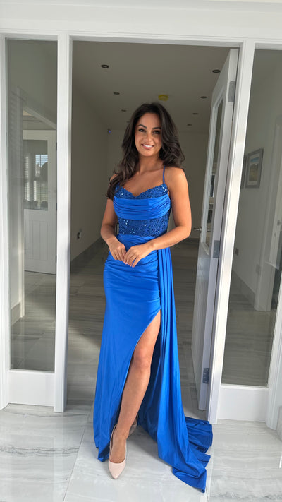 Cobalt Blue Full Length Tie Back Gown