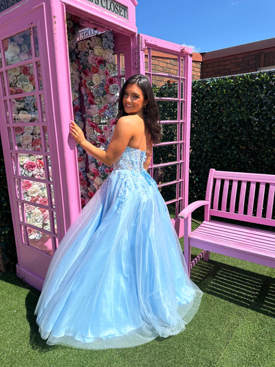 Baby Blue Strapless Corset Ball Gown