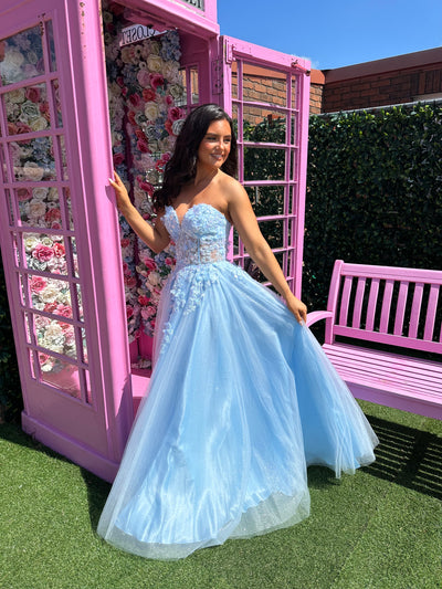 Baby Blue Strapless Corset Ball Gown