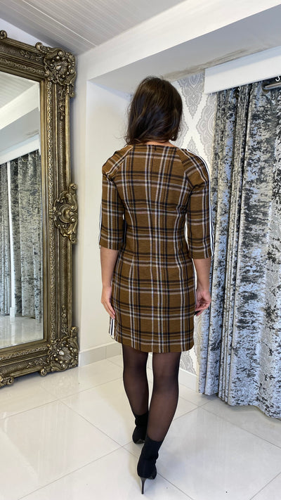 Brown Tartan 3/4 Sleeve Dress