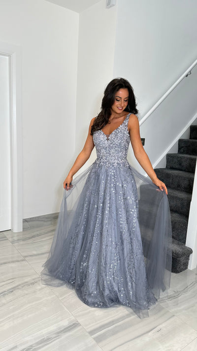 Embellished Ball Gown Prom Dress In Bracing Blue