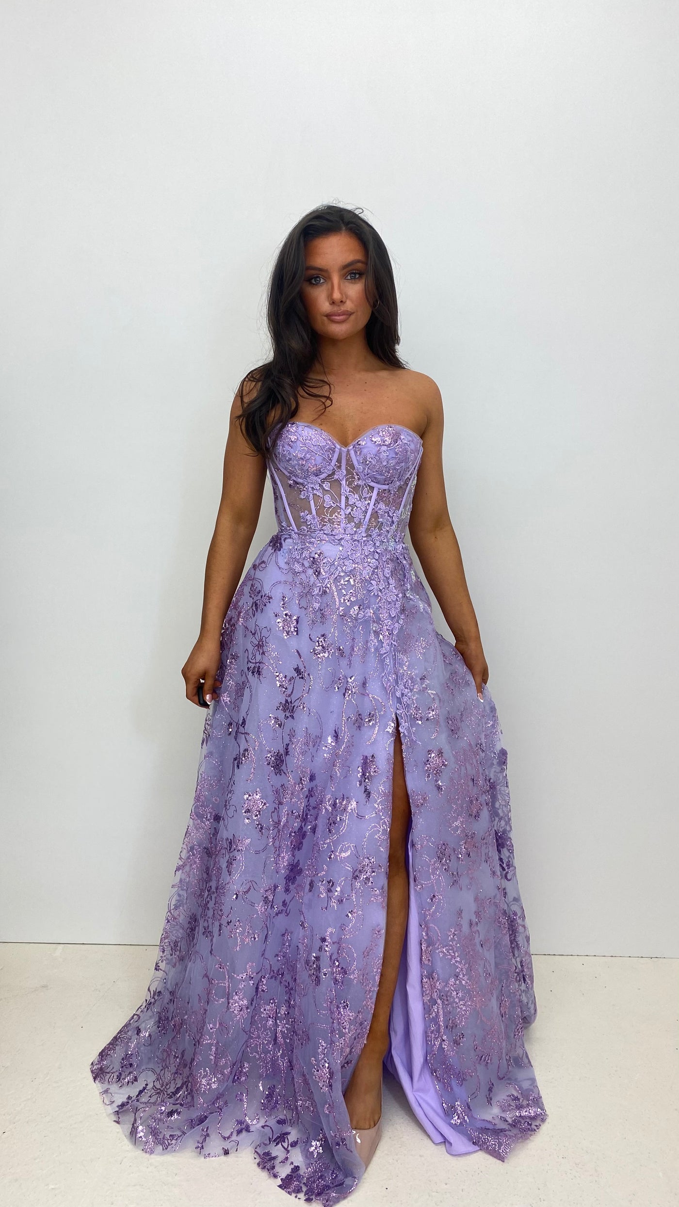 Lilac Strapless Corset Ball Gown