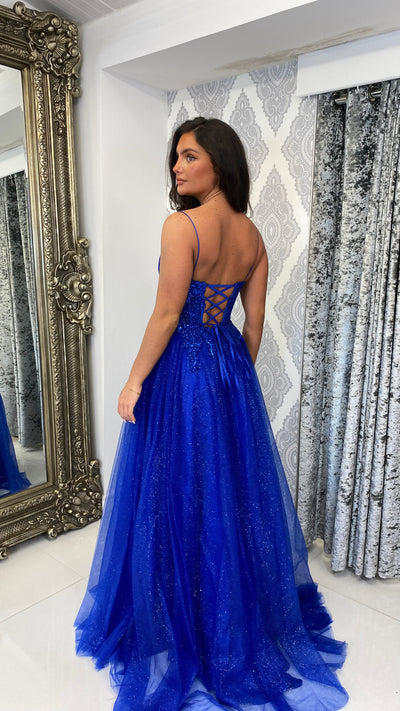 Royal Blue Glitter Corset Ball Gown