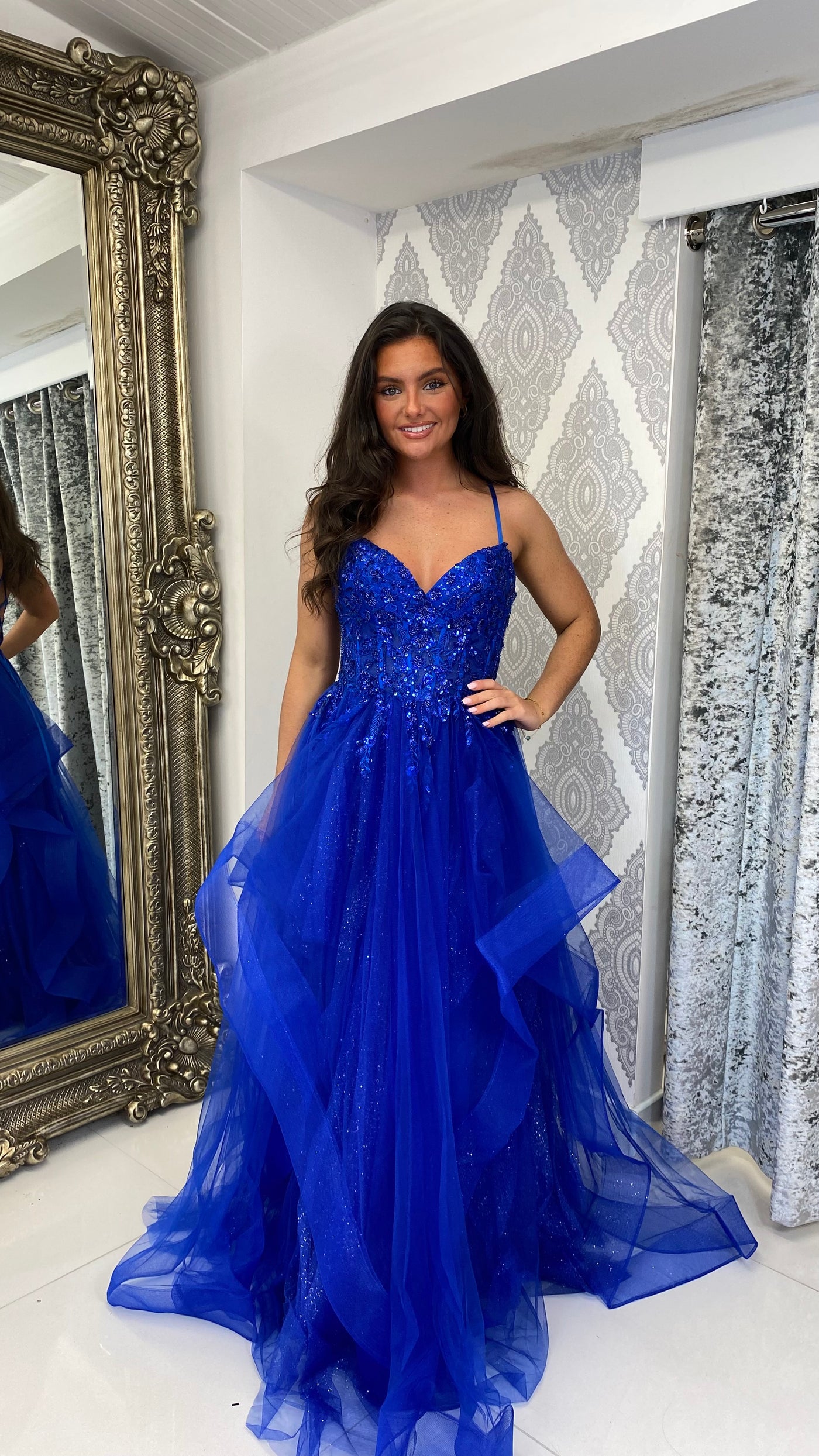 Royal Blue Tiered Skirt Corset Ball Gown