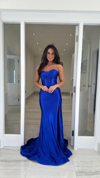 Royal Blue Strapless Sweetheart Satin Gown