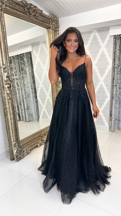 Black Glitter Corset Ball Gown