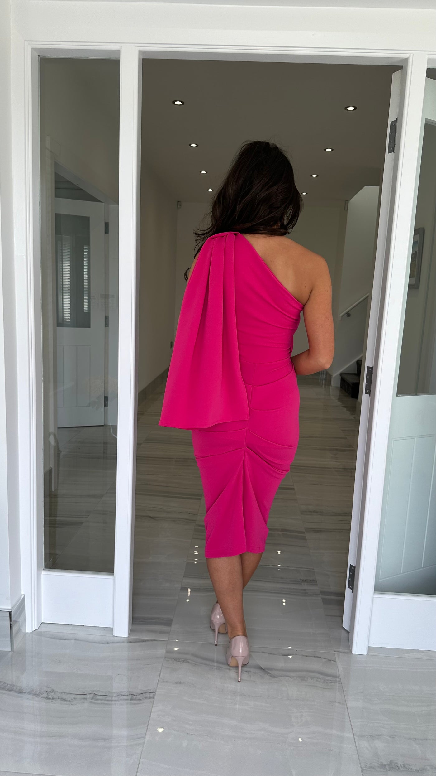 Cerise Pink Drape One Shoulder Wedding Guest Dress