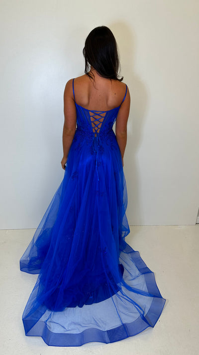 Royal Blue Corset Lace Sparkle Ball Gown