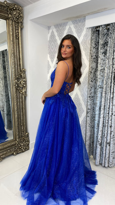 Royal Blue Glitter Corset Ball Gown