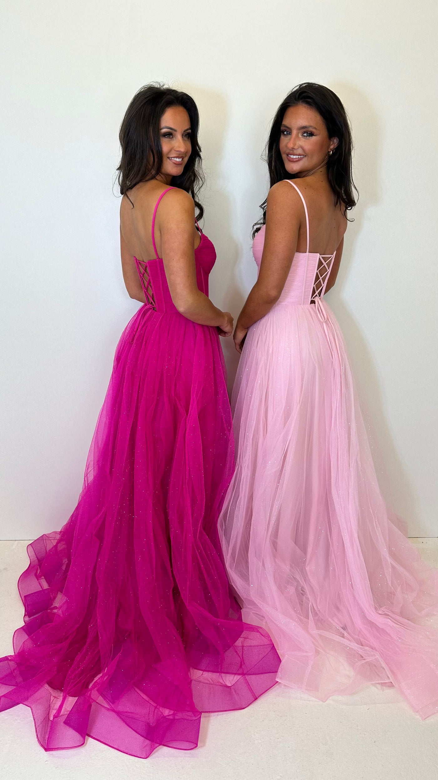 Baby Pink Glitter Corset Back Ball Gown Prom Dress