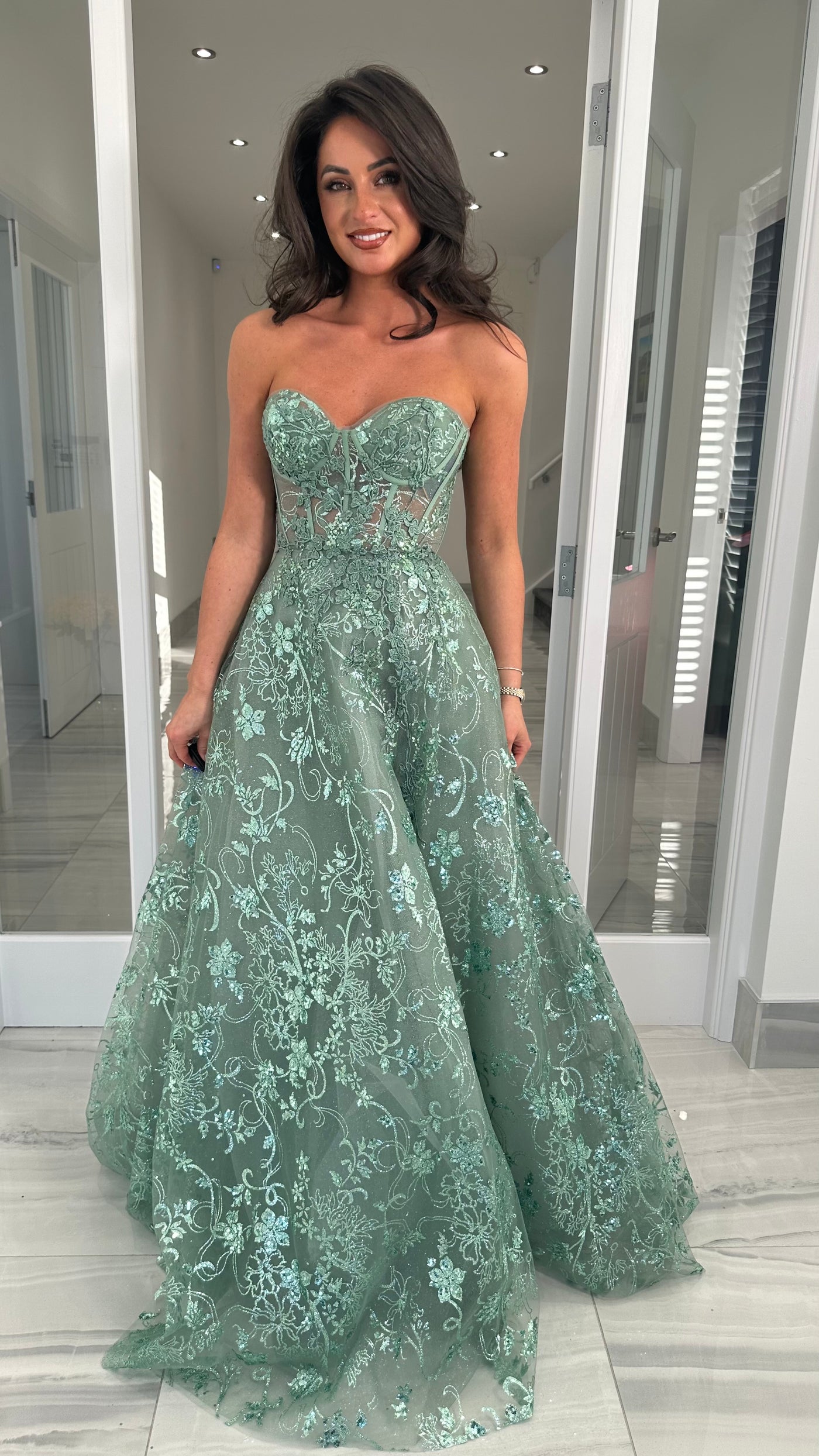 Sage Green Strapless Corset Ball Gown