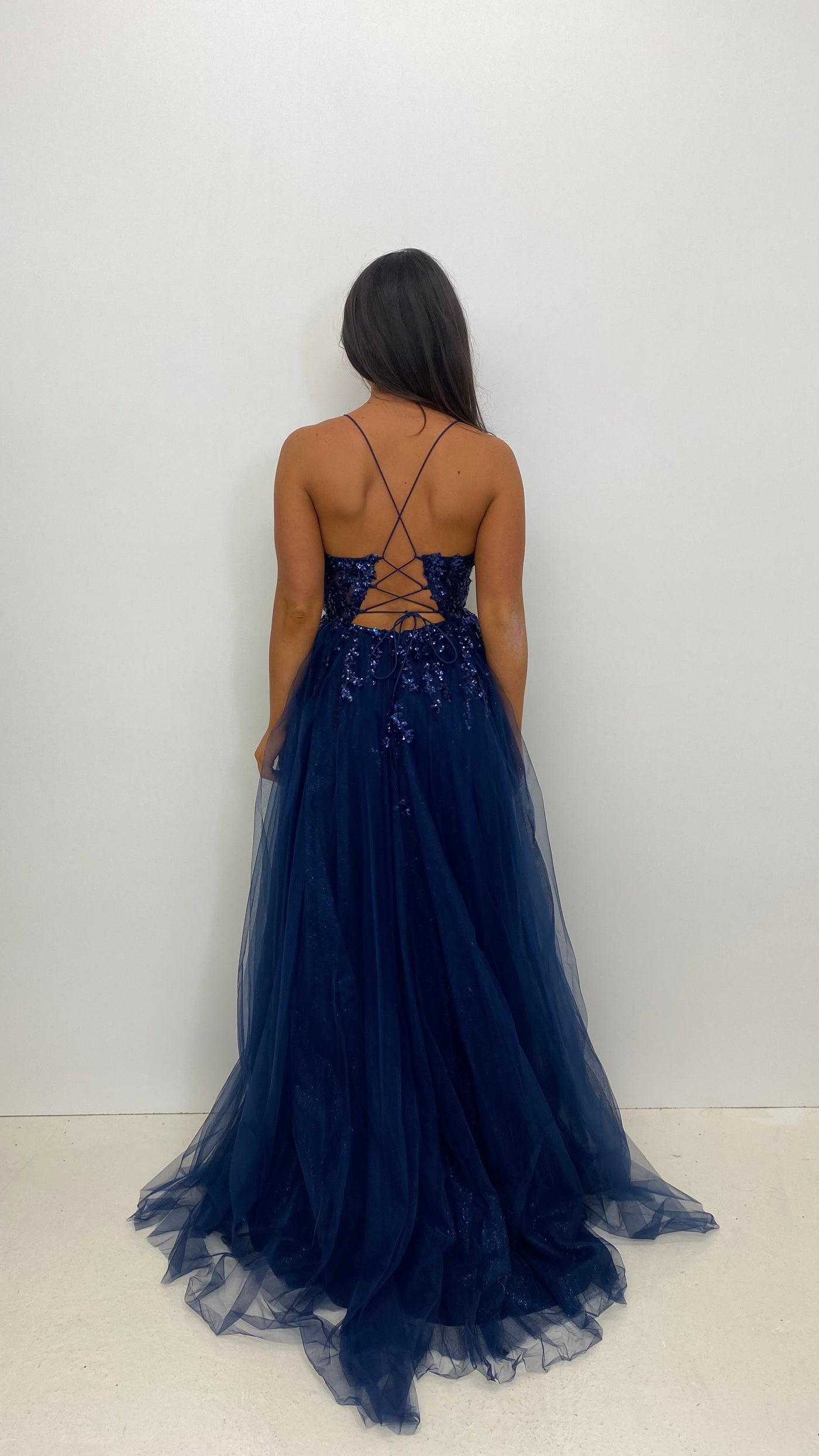 Navy Sparkle Corset Back Ball Gown