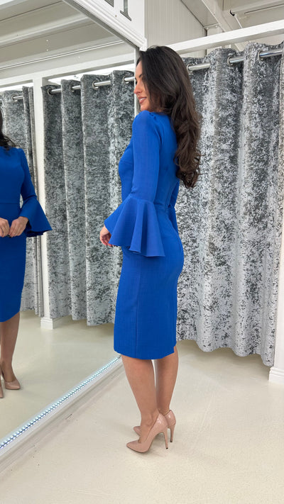 Cobalt Blue Flute Sleeve Midi Dress