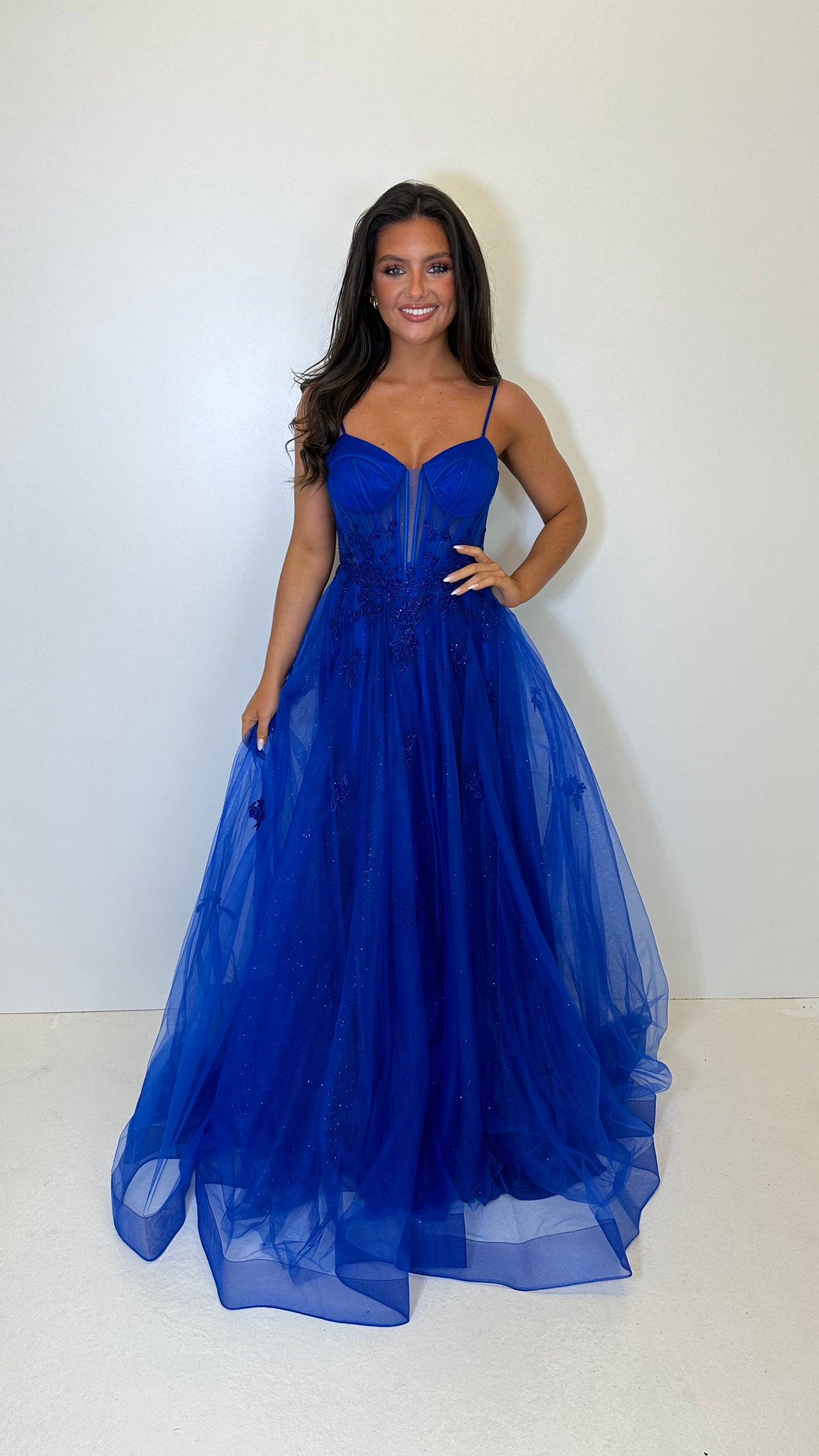 Royal Blue Corset Lace Sparkle Ball Gown