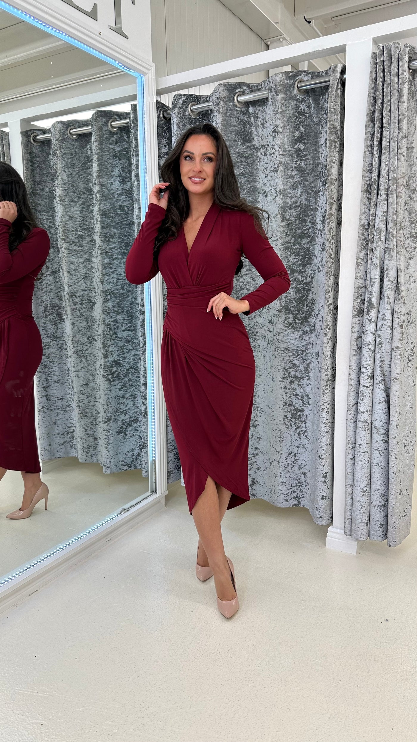 Wine Midi Ruched Dress