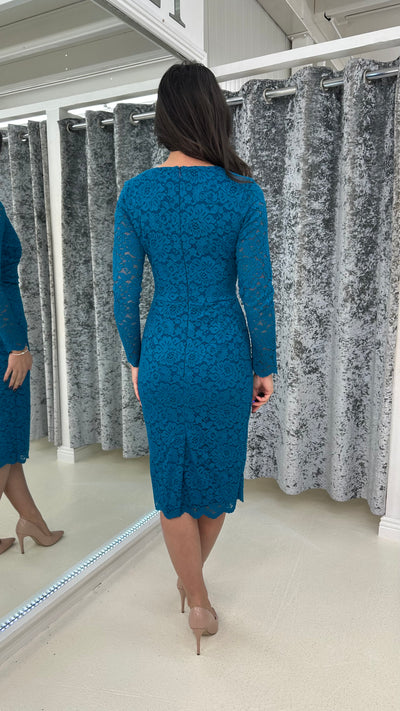 Teal Lace Long Sleeve Midi Dress