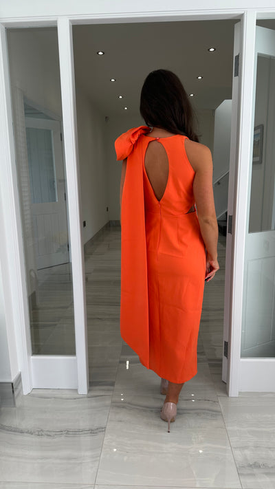 Orange Cut Out Dress with Shoulder Detail