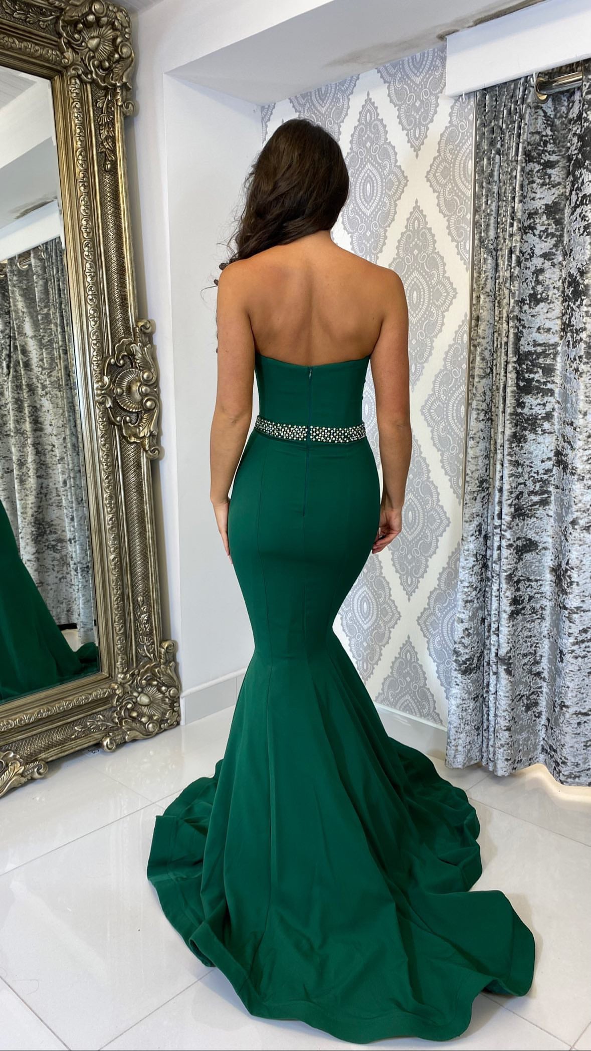 Emerald Green Strapless Fishtail Full Length Gown