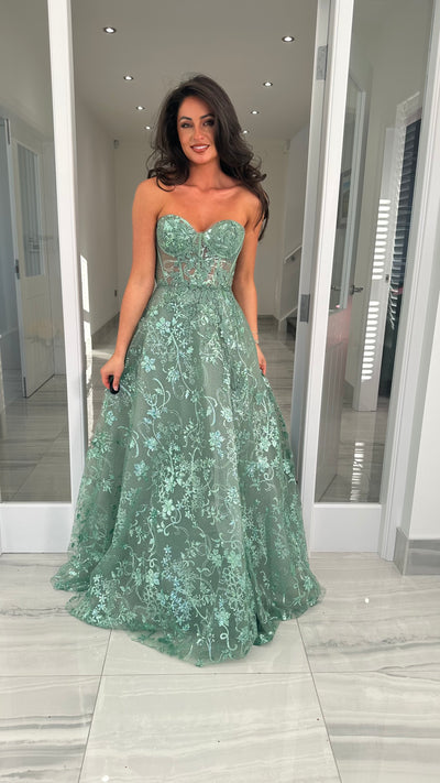 Sage Green Strapless Corset Ball Gown