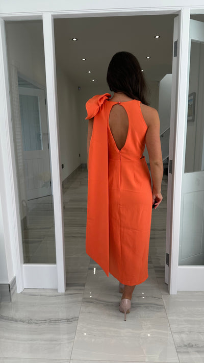 Orange Cut Out Dress with Shoulder Detail