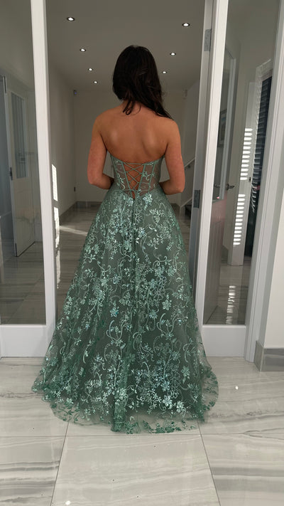 Sage Green Strapless Corset Ball Gown